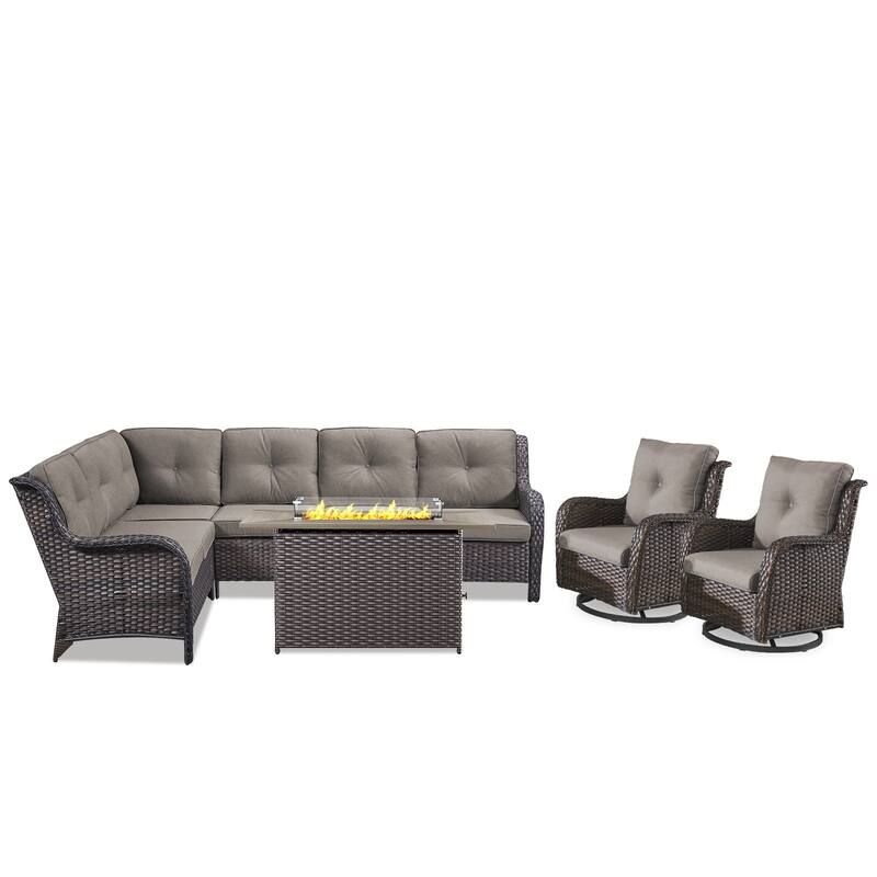 Outdoor 2 Sectional Sofa with Fire Pit Table Set