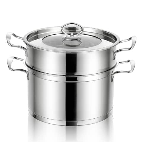 Costway 2-Tier Steamer Pot 304 Stainless Steel Steaming Cookware w/