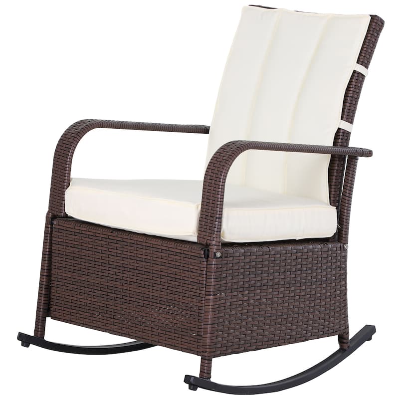 Outsunny Outdoor Wicker Rattan Recliner Rocking Cushioned Chair with Footrest & 135 Degrees of Comfort