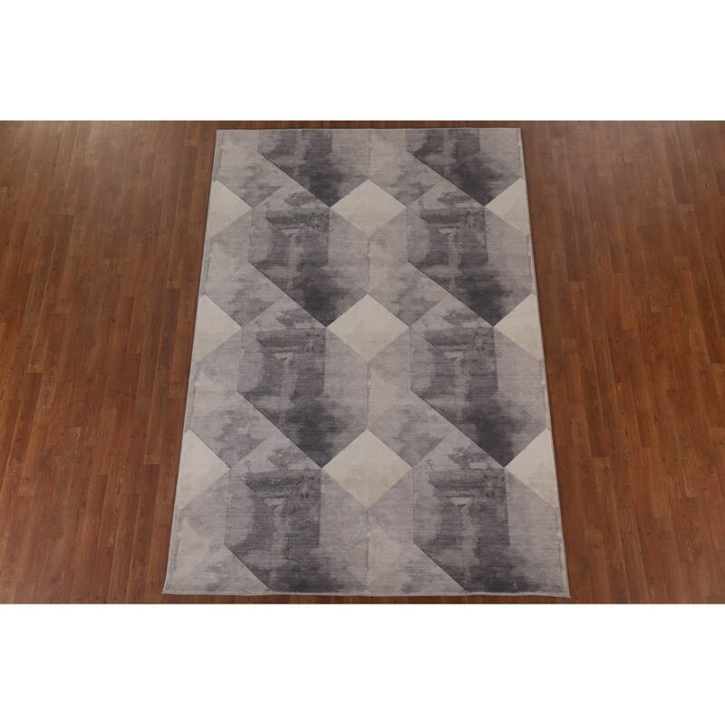 Grey Geometric Modern Rug Decorative Machine-Made Printed Carpet