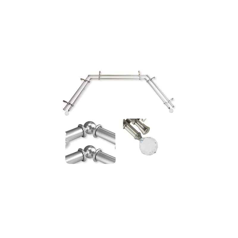 Art Deco Curtain Rods & Hardware Set - Adjustable Rods with Finials - Satin Nickel Finish - M