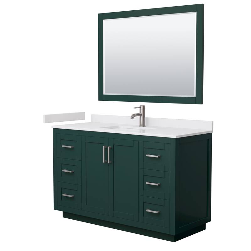 Miranda Single Vanity Set, Cultured Marble Top, 46-Inch Mirror - 54-Inch Single - Green, Nickel Trim, White Cultured Marble Top