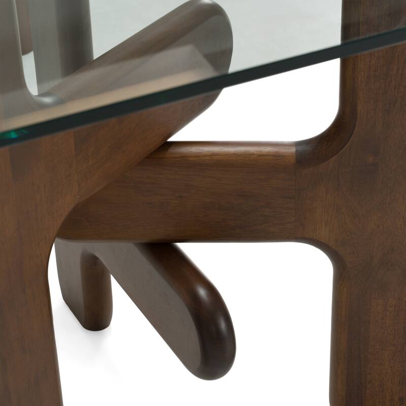 Velshi Modern Glass & Walnut Rectangular Dining Table