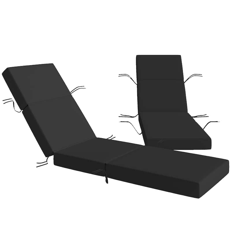 Outsunny Set of 2 Chaise Lounge Cushion, 4" Thick Outdoor Lounge Chair Cushions with Non-Slip Ties