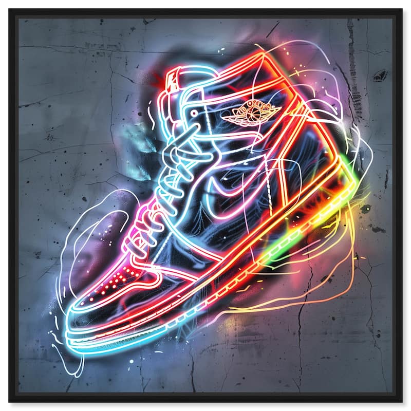 Notoriart Colorful Light Up Neon Sneaker Framed Sneaker 1 Piece Canvas Wall Art - 21 x 21 - Black