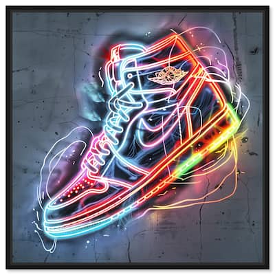 Notoriart Colorful Light Up Neon Sneaker Framed Sneaker 1 Piece Canvas Wall Art