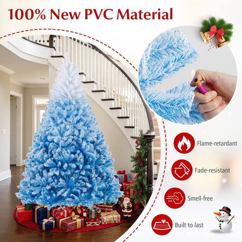Gymax Artificial Christmas Tree Hinged Snow Flocked Xmas Tree w/ Lush