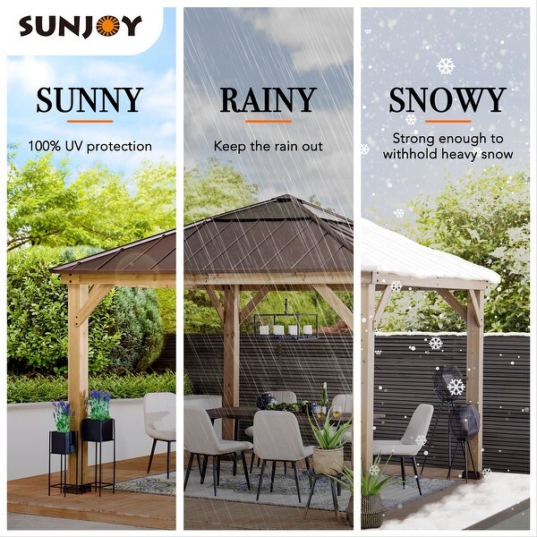 Sunjoy Cedar-framed Brown Steel Gazebo w/ PC Hip-roof