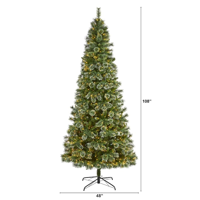 9' Wisconsin Slim Snow Tip Pine Artificial Christmas Tree with 800 Clear LED Lights