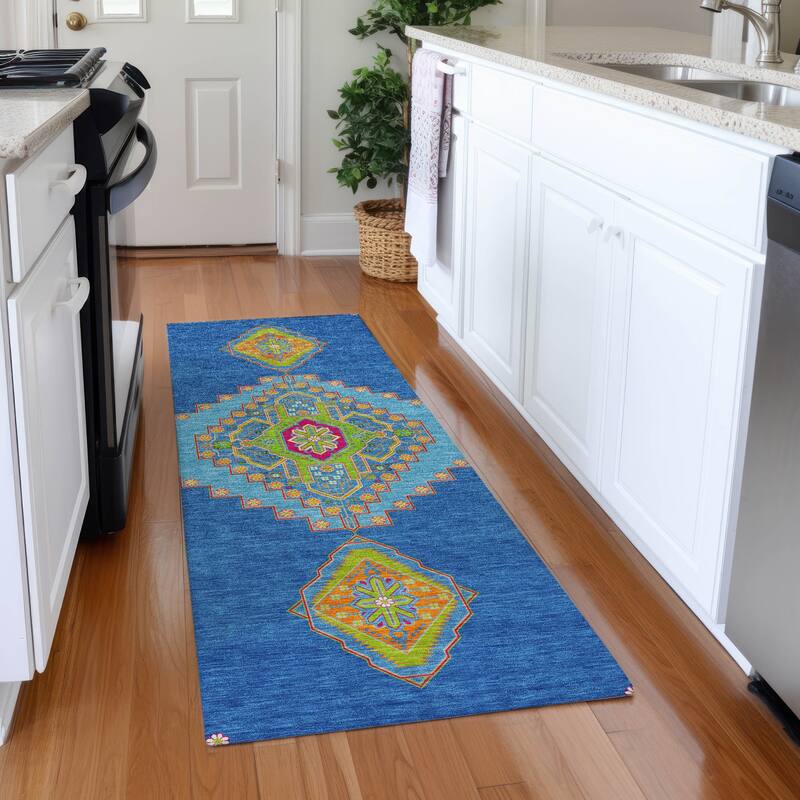 Premium Washable Super Soft Traditional Boho Mayfield Rug - Denim - 2'3" x 7'6"