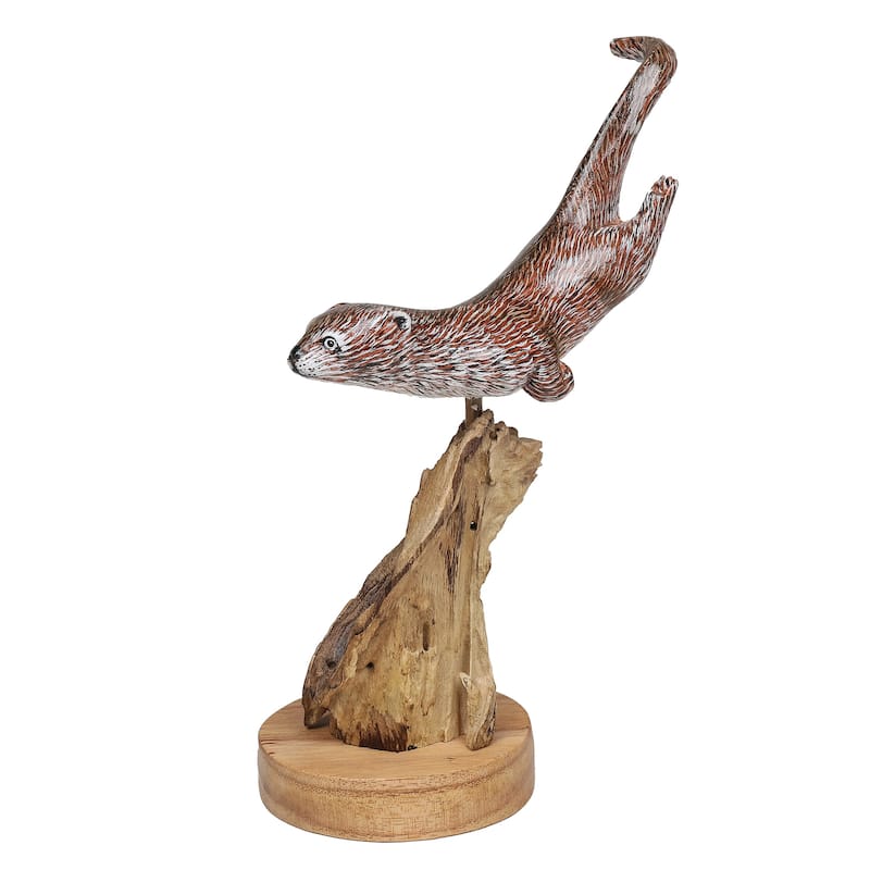 Novica Handmade Swimming Otter Wood Sculpture