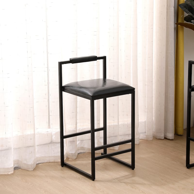 Bar Stool with Backrest Set of 2 Counter Height PU Leather Upholstered Bar Chairs with Footrest