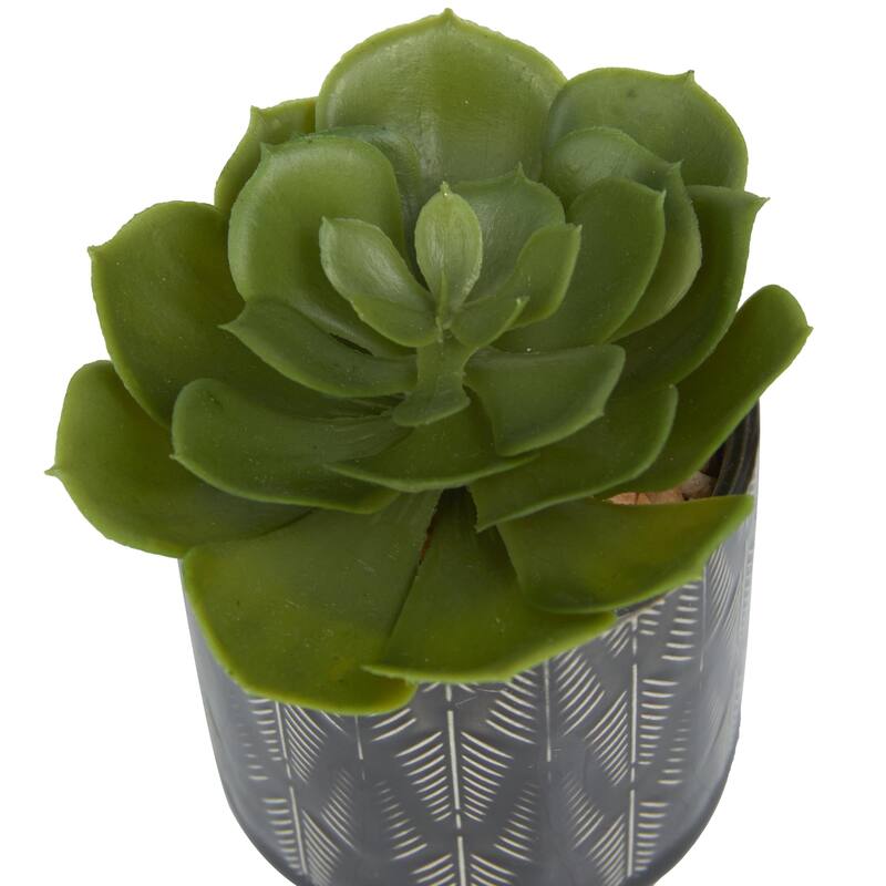 Faux Foliage Succulent Artificial Plant with Realistic Leaves and Patterned Pot - Set of 4 Green - Roche River Decor