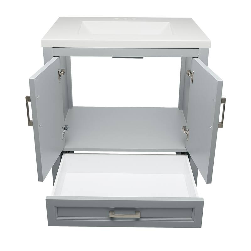 Nevado 37" Bathroom Vanity with Cultured Marble Vanity Top Sink in White with White Basin