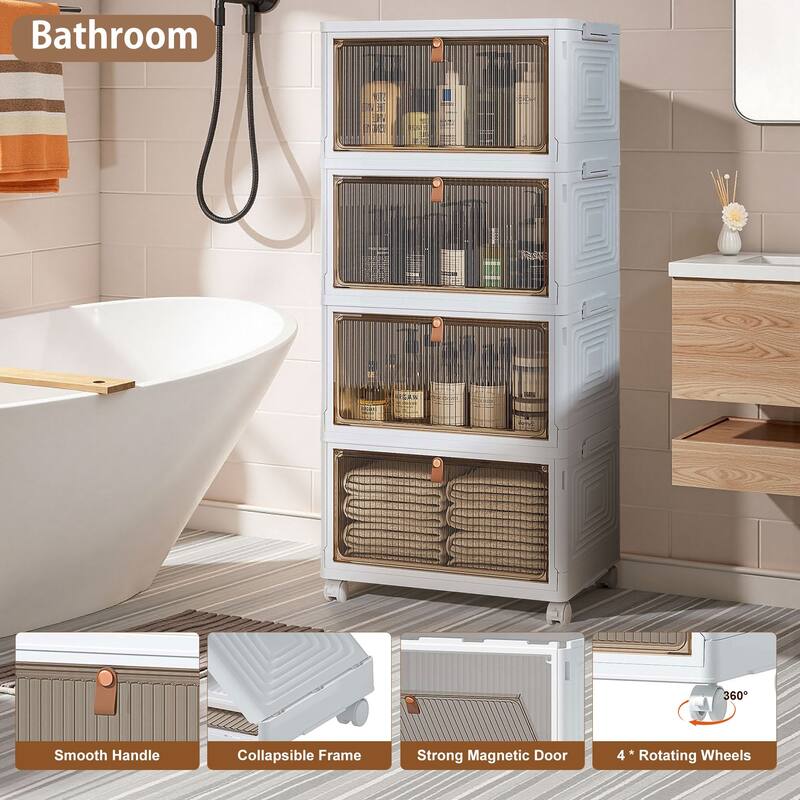 Javlergo 4 Tier Bathroom Storage Cabinet Storage Bins with Lid Stackable Storage Boxes Foldable Storage Organizers