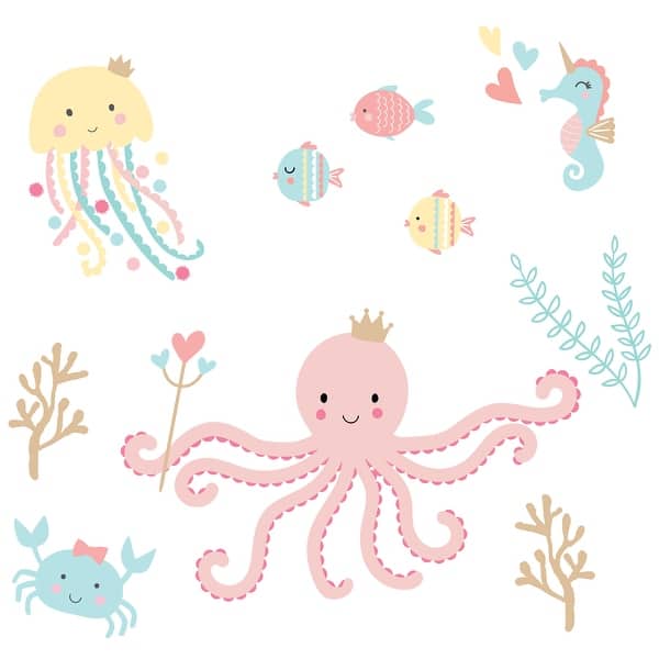 slide 2 of 3, Bedtime Originals Ocean Mist Pink/Aqua Sea Animals Wall Decals