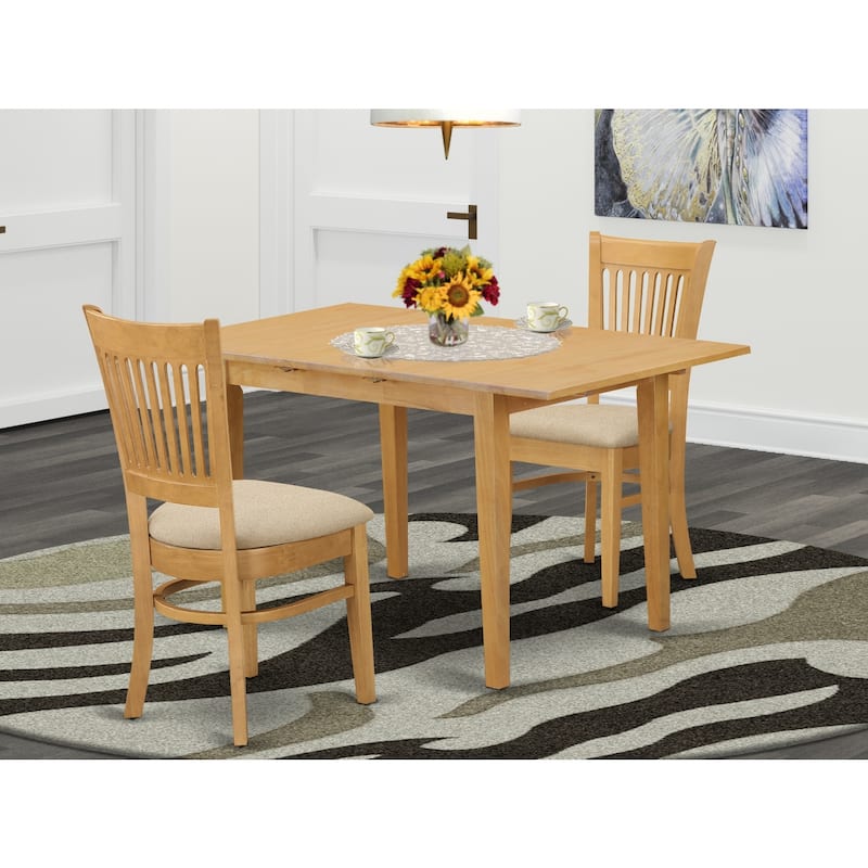 Boho Kitchen Table Set - 3 Piece Dining Table & Chairs - Linen Fabric Seats - 32x54 Inch Rectangle Table