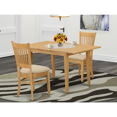Boho Kitchen Table Set - 3 Piece Dining Table & Chairs - Linen Fabric Seats - 32x54 Inch Rectangle Table