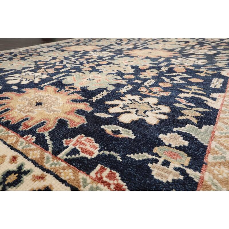 Hand Knotted Oushak Navy Oriental Wool Transitional Oriental Area Rug