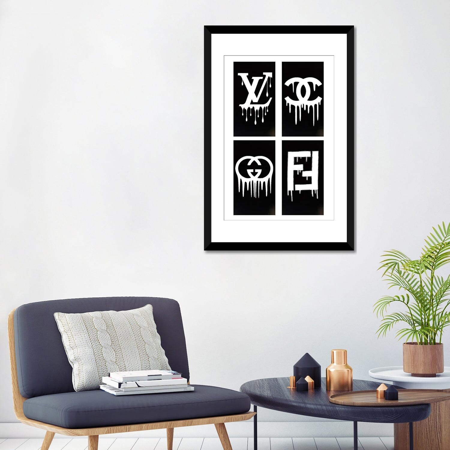 Framed Poster Prints - Chanel and More Dripping Logo with Border by Julie Schreiber ( Fashion > Fashion Brands > Louis Vuitton art) - 32x24x1