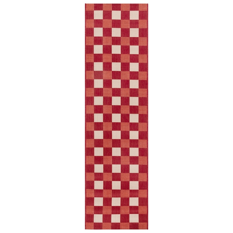SAFAVIEH Courtyard Meryem Indoor/Outdoor Washable Backyard Patio Rug - 2'3" x 8' Runner - Red/Beige