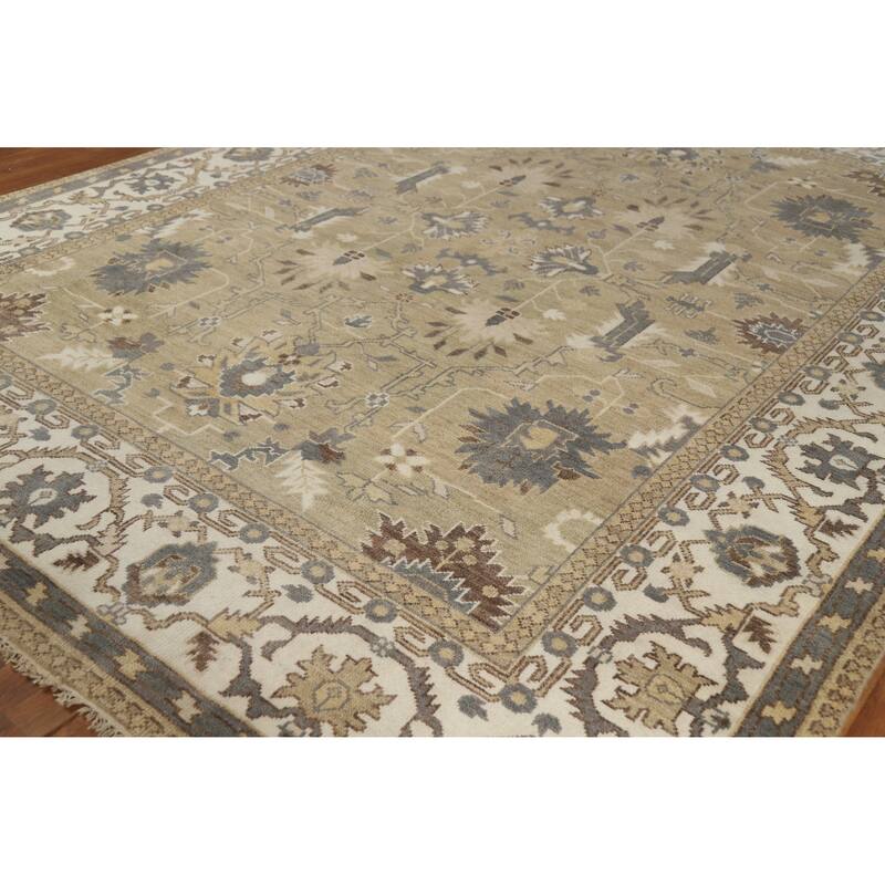 Earth Tone Oushak Style Area Rug Hand-Knotted Transitional Wool Carpet - 9'0" x 11'10"