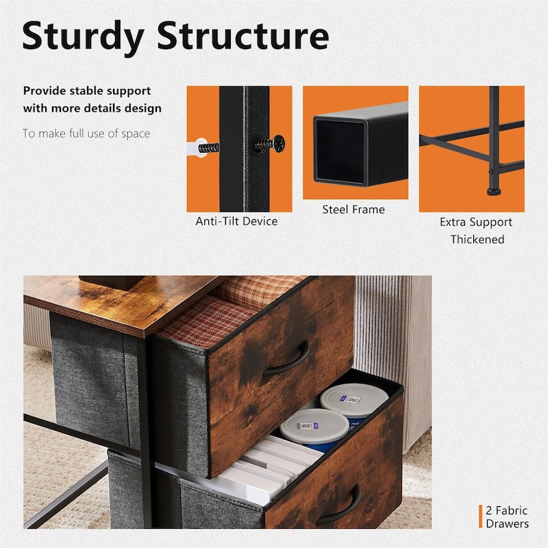 Nightstand Set of 2, Side Table with 2 Fabric Drawers, End Table, Bedside Table , Night Stand for Bedroom