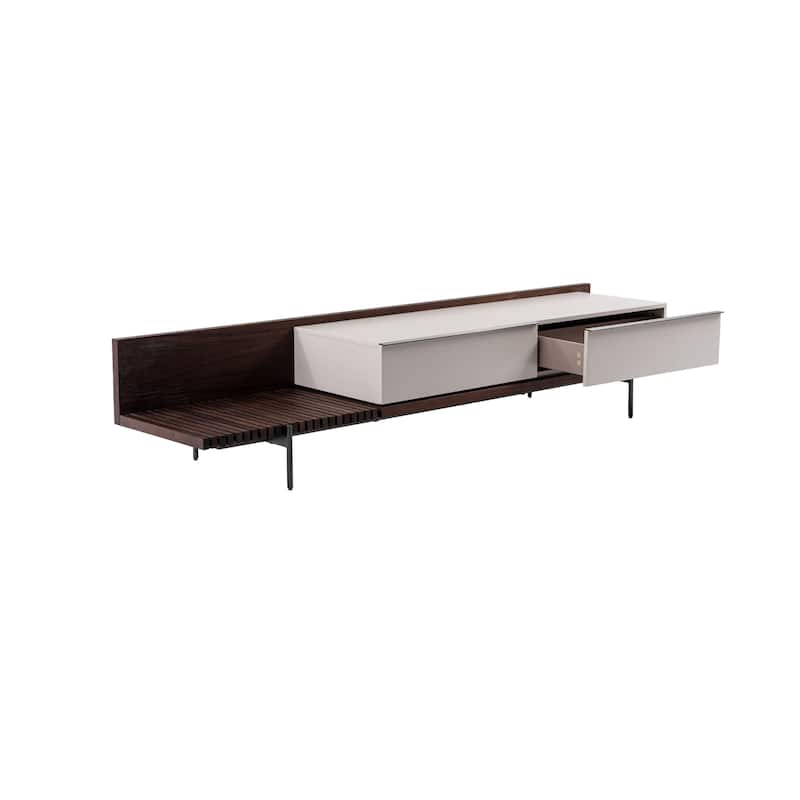 Cid Inish TV Stand Entertainment Center, 2 Drawers, Beige, Brown, 94 Inch