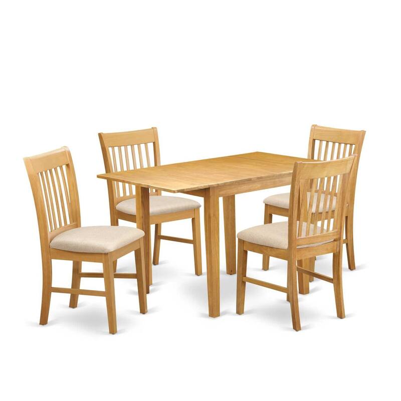 5-Piece Natural Oak Finish Solid Wood Top - Dining Room Set - Seats 4