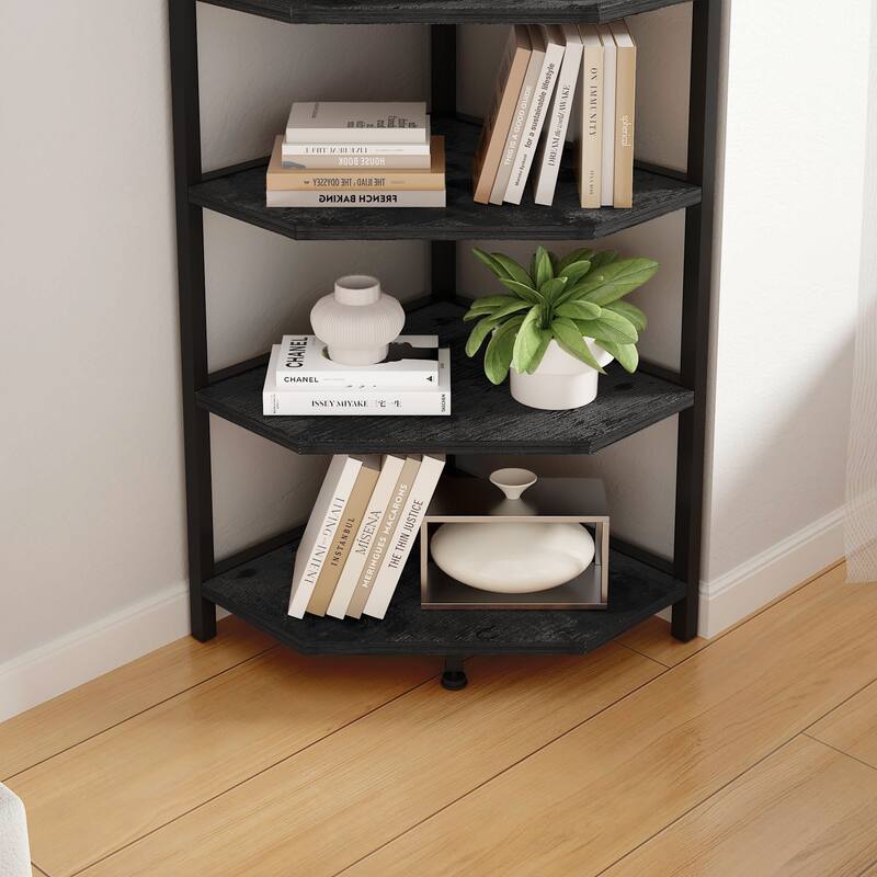 VECELO 6-Tier Corner Bookshelf 68.5" Open Shelves Space-Saving Multifunctional Storage for Living Room Kitchen Balcony