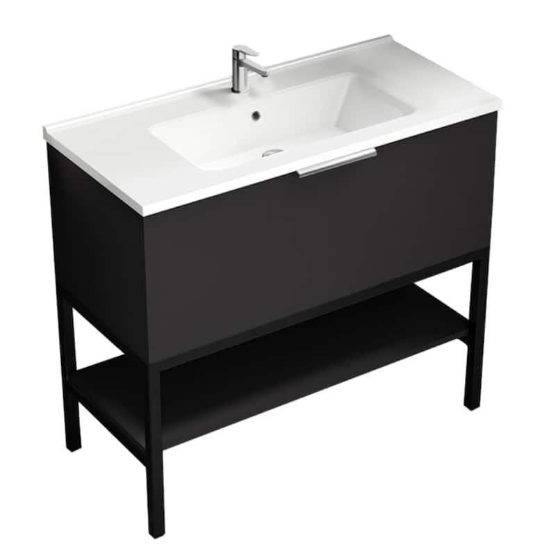 Nameeks Bodrum-3918 Bodrum 40" Free Standing Single Basin Vanity Set - Matte Black / Chrome - Anthracite Finish