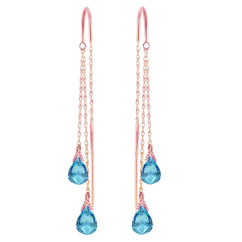 14K Solid Gold Threaded Dangles Gemstone Earrings Blue Topaz Jewelry