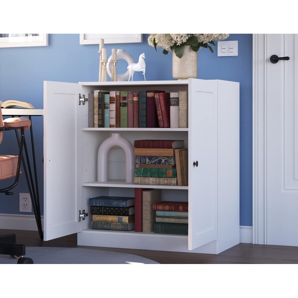 Palace Imports 100% Solid Wood 3-Shelf Bookcase with Shaker Doors and Adjustable Shelves