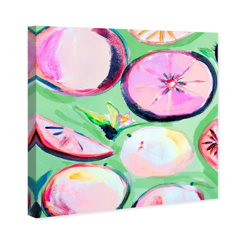Wynwood Studio Canvas Food and Cuisine Pink Grapefruit Slices Purple and Magenta Rustic Wall Art Canvas Print