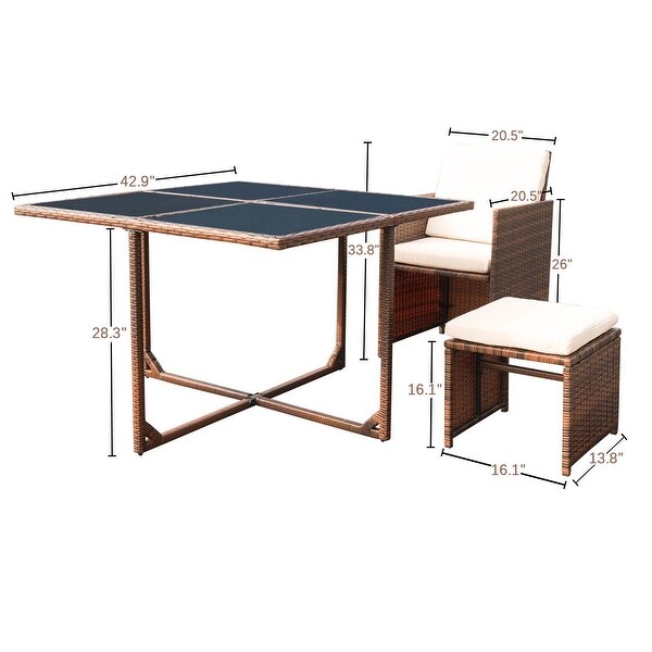 Homall 9 Pieces Patio Dining Sets Outdoor Space Saving Rattan Chairs with Glass Table Sectional Conversation Set with Cushions