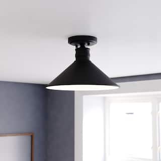 Akron 12-in W Bronze Metal Industrial MCM Cone Semi Flush Mount Ceiling Light - 12-in W x 8-in H x 12-in D