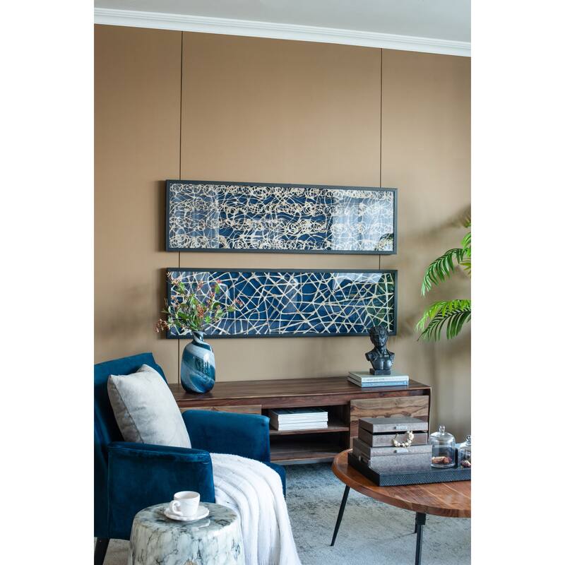 Modern 2 Piece Rectangular Shaped Rice Paper Shadow Box Wall Decor with Black Frame, for Console Table and Office