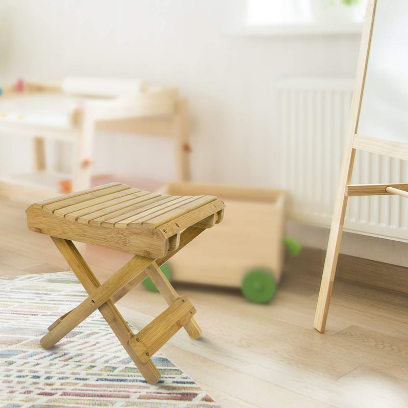 Bamboo Wooden Folding Step Stool Bench for Shower Foot Rest Bath Chair - 25" L x 19.5" W x 6" H