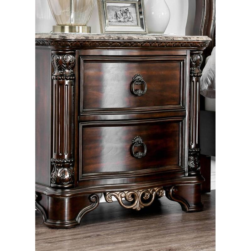 Traditional Brown Cherry 1pc Solid Wood Nightstand w/ 2 Drawers & Brass Handles for Bedroom