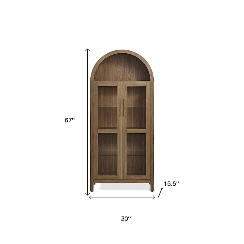 HomeRoots 67" Brown Wood Oval Accent Cabinet With Two Doors