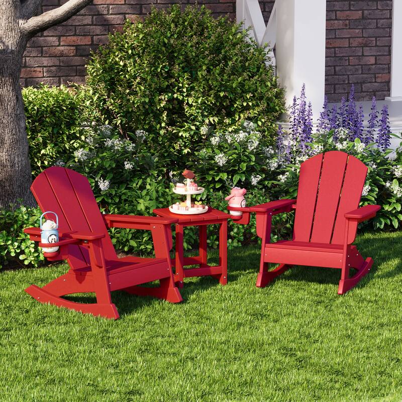 Laguna Kids Outdoor Poly Adirondack Rocking Chair with Side Table 3-Piece Set
