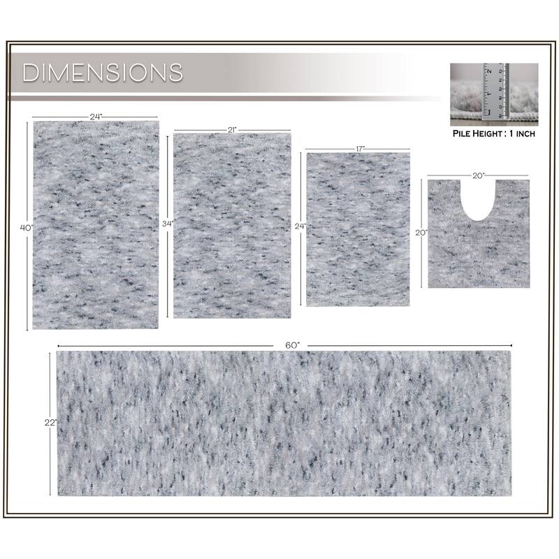 Home Weavers Cloud Comfort 100% Microfiber Bathroom Rug, Non Slip Bath & Water Absorbent Soft Bath Mat - 5 PC Set