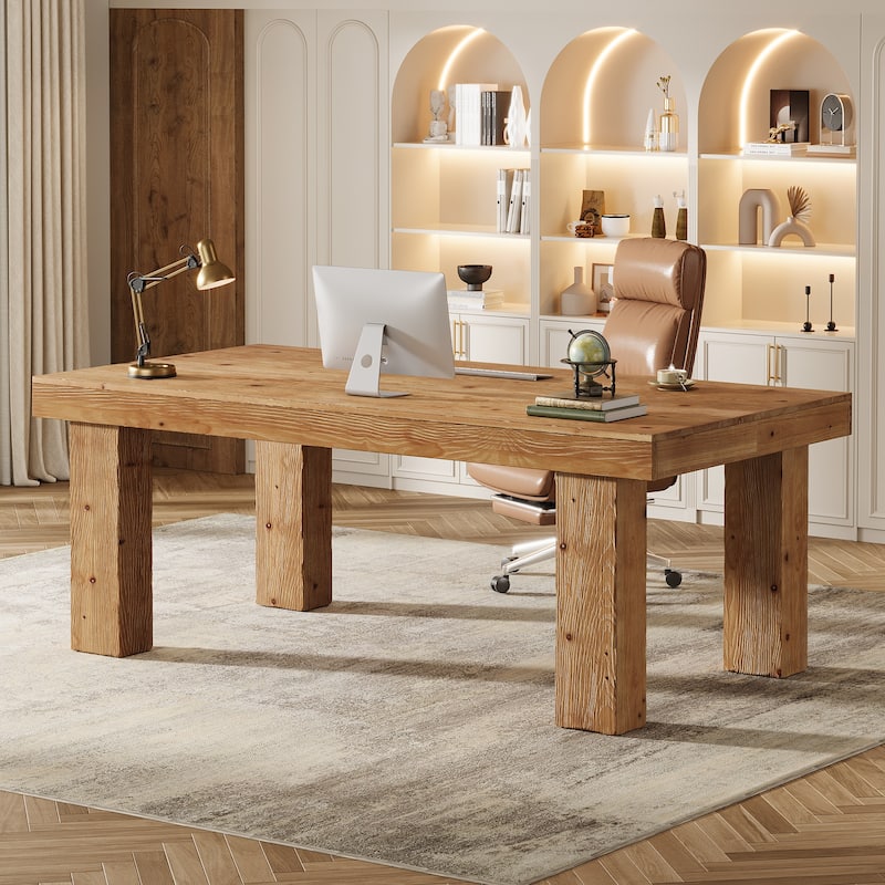 Solid Wood Executive Desk, 63 Inches Large Computer Office Desk Workstation