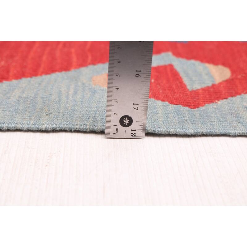 ECARPETGALLERY Flat-Weave Bold and Colorful Cream Wool Kilim - 3'8 x 5'7