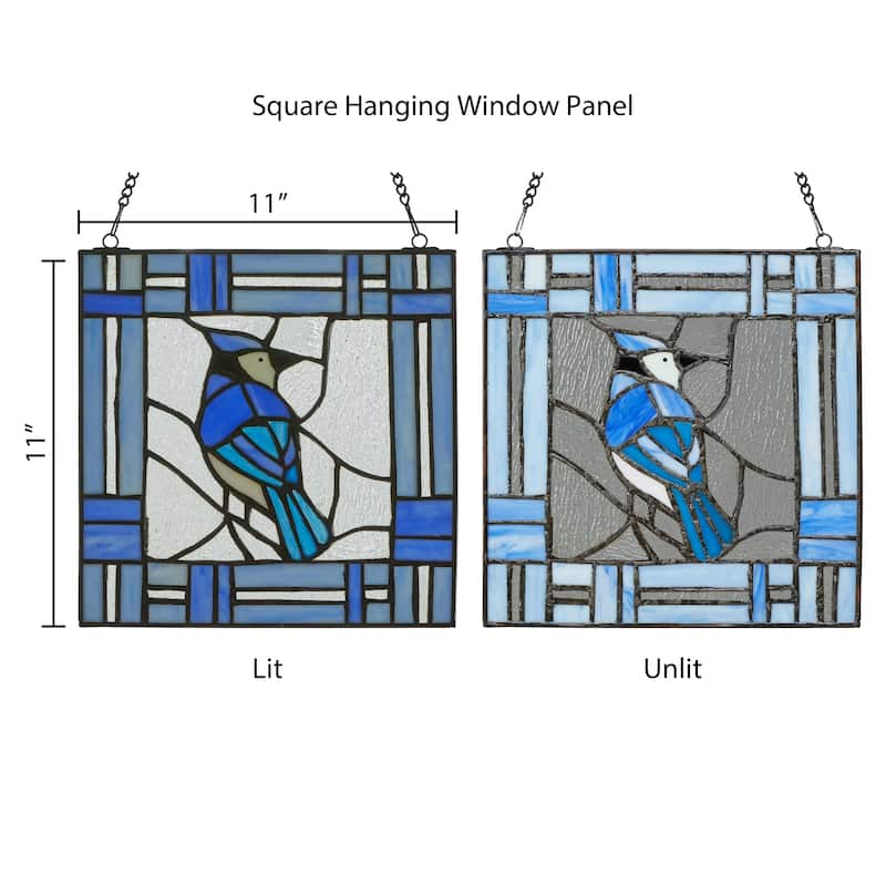 River of Goods 11"H John the Blue Jay Stained Glass Window Panel - 11" x 0.25" x 11"