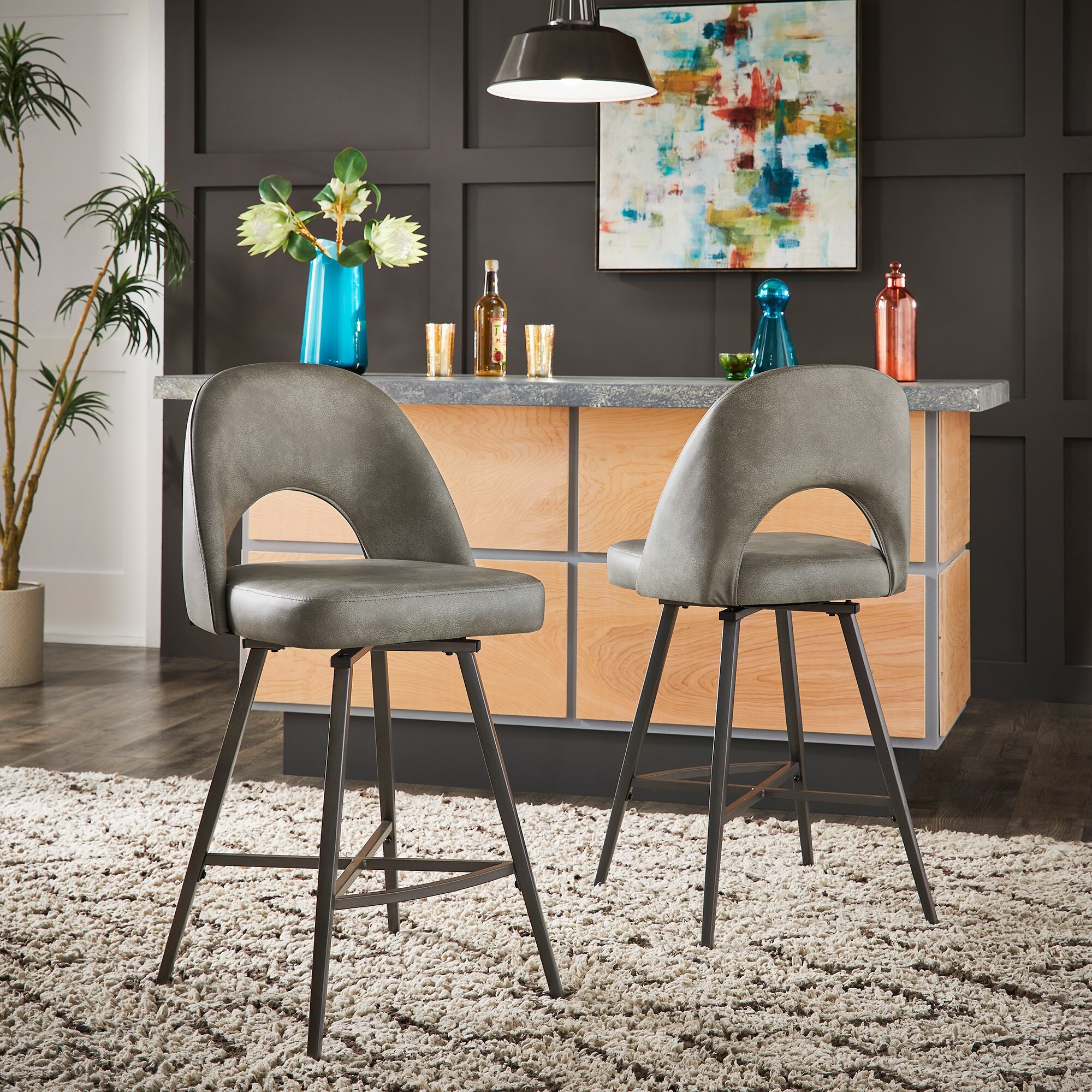 Presley Metal Fabric Swivel Bar Stools Set of 2 by iNSPIRE Q