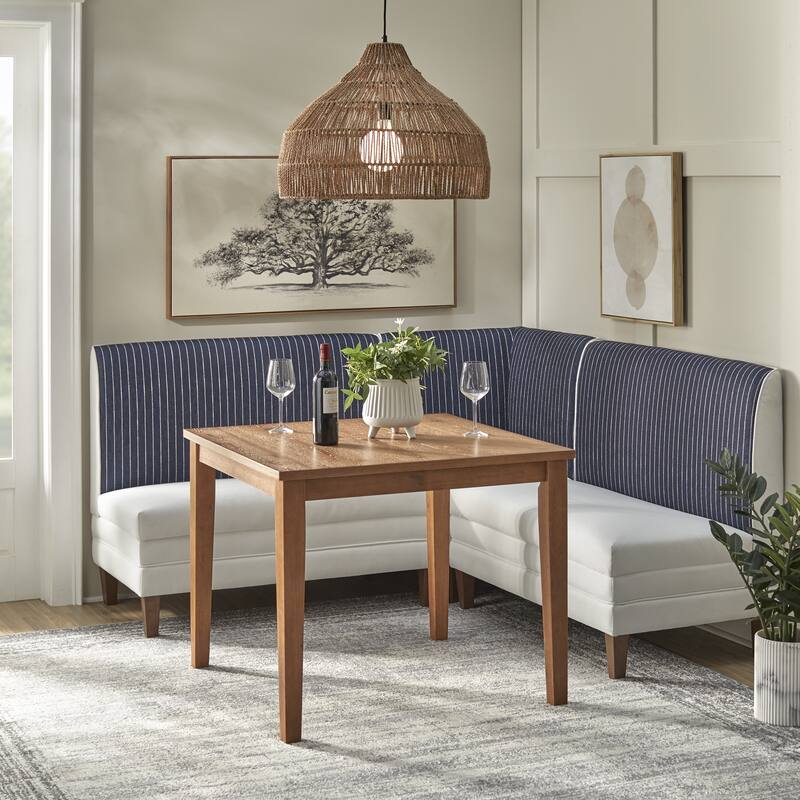 Lifestorey Sebring 4-Piece Upholstered Banquette Set - Off-White/Dark Blue Stripe