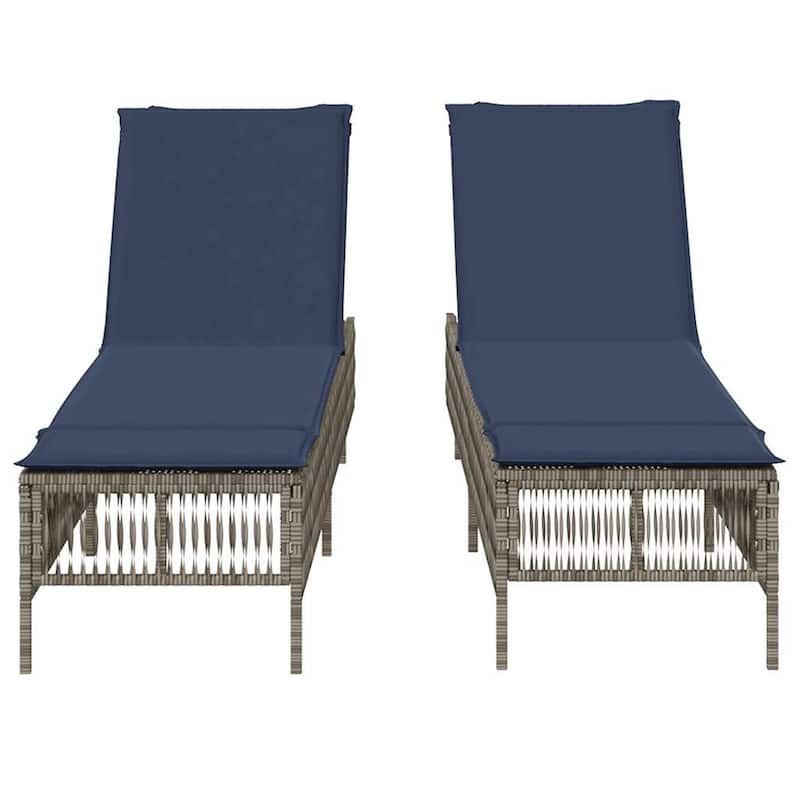vidaXL Sun Loungers with Cushions Outdoor Chaise Lounge 2 Pcs Poly Rattan