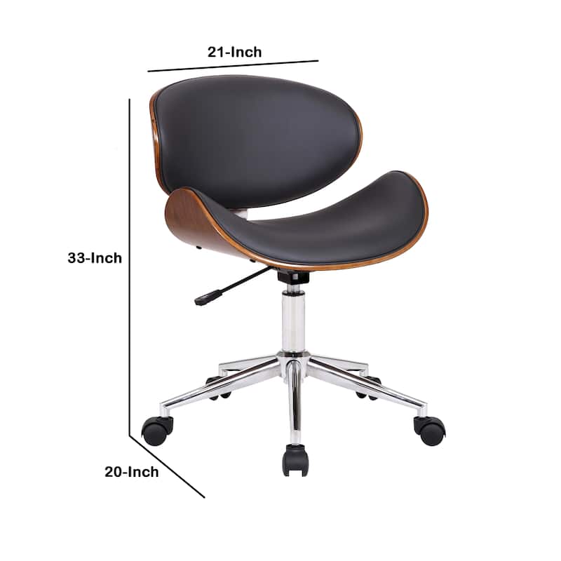 Wooden and Metal Office Chair with Curved Leatherette Seat,Black and Silver