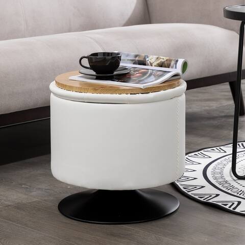 16.5'' Wide Faux Leather Tufted Round Ottoman with Storage